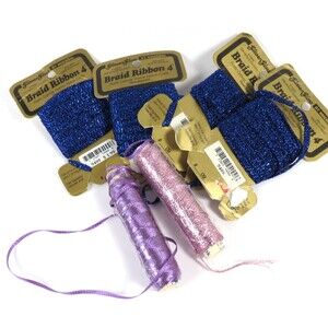 Madeira & YLI Embroidery Ribbons Metallic Navy & Purples Lot of 6 Threads